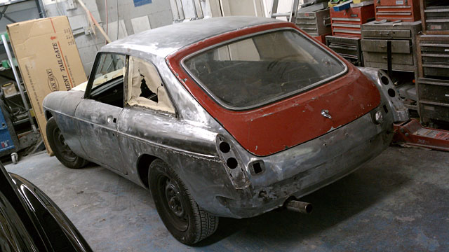 MGB GT in body shop