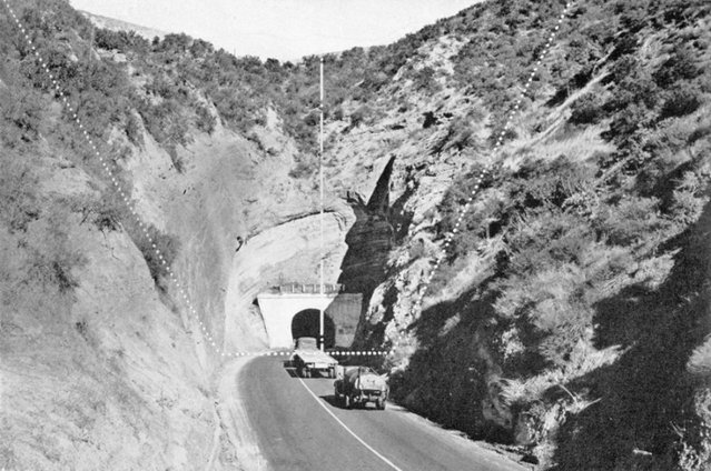 Lines showing where the Newhall Pass would be carved out to what we have today along Sierra Highway.