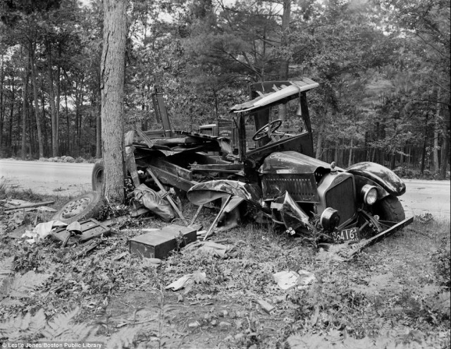 This truck stood no chance when it came into contact with a tree on a rural Mass. road, disintegrating on impact - leaving just the steering wheel intact.