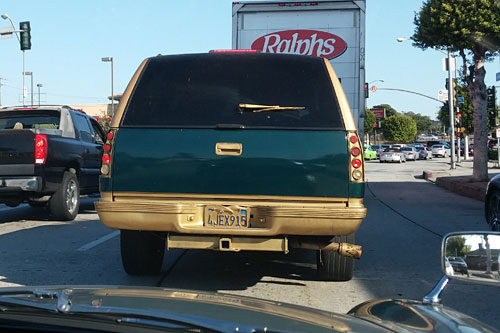 Spotted in LA.  Everything that isn't green is gold.  Even the license plate.  Check out that tail pipe.