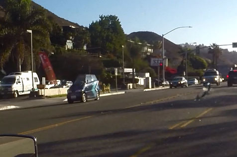 Spotted in Malibu.  This is not a trick of the camera, this is the narrowest car you will ever see!