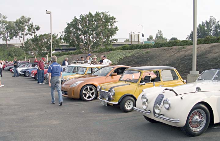 Today's British car crowd with a guest there between the yellow Minis. Otherwise all British until near the end of this line where a white Alfa separates a final 100-6 just beyond it.  A total of (10)